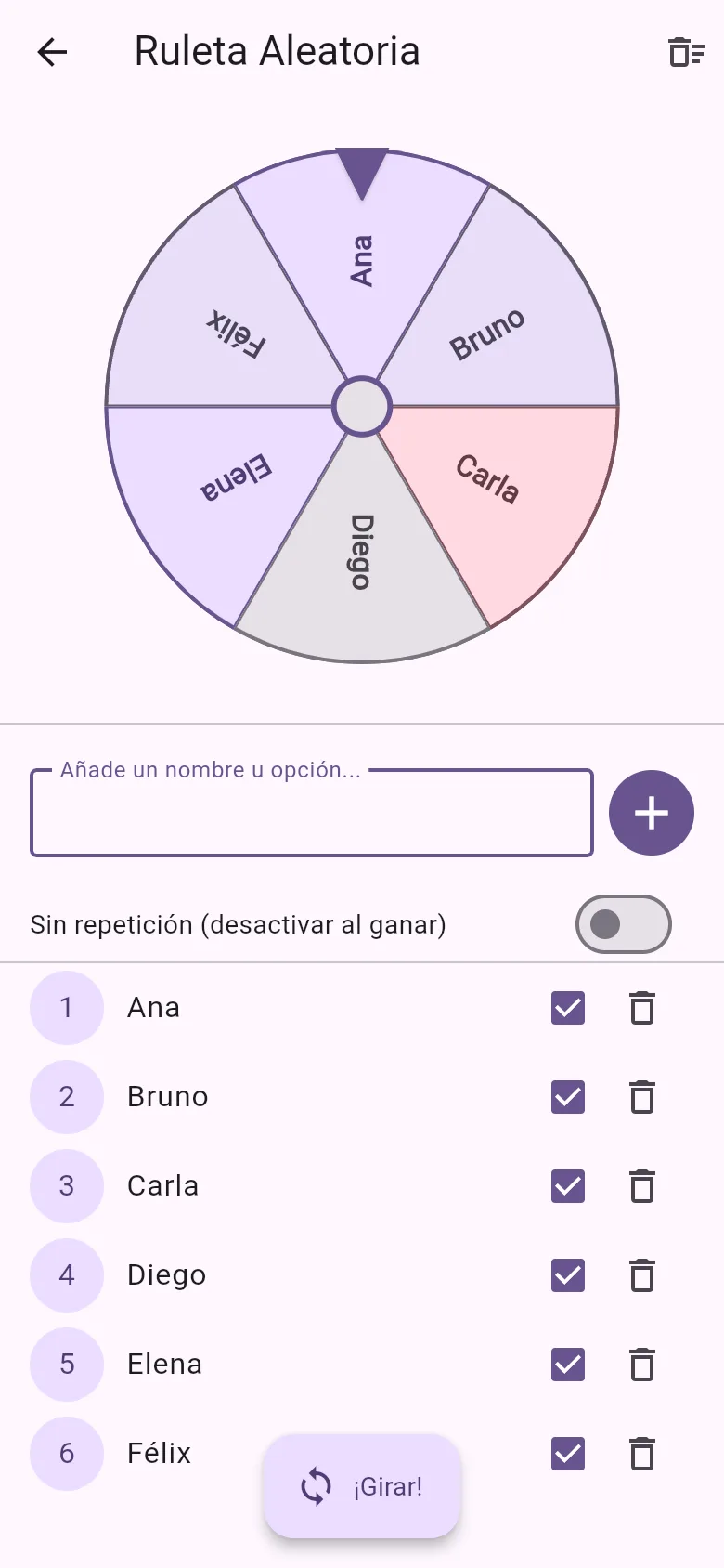 SortyNow wheel with six participants